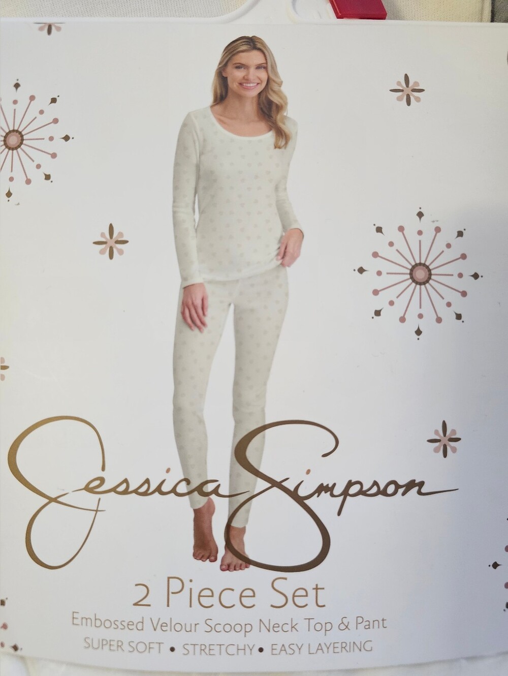 NWT Jessica Simpson Embossed Velour 2-Piece Lounge Set Cream XL